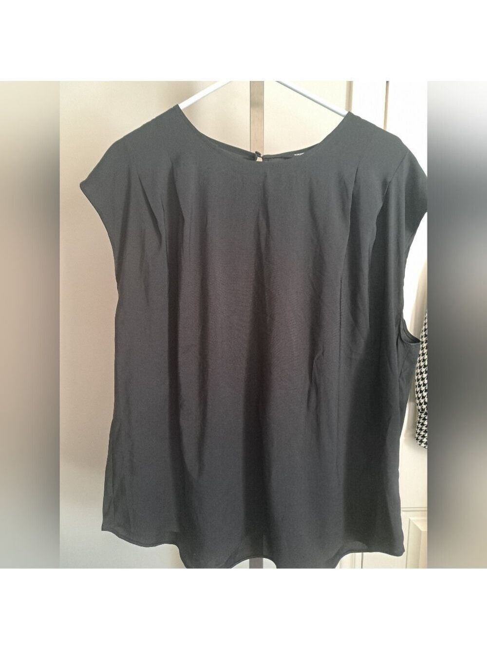 EXPRESS black blouse flowy drapey short sleeve lightweight minimalist capsule XL